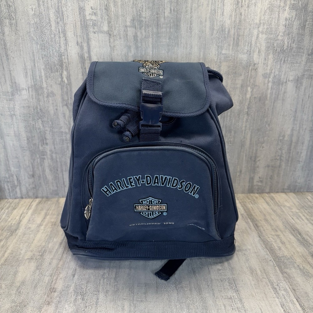 Harley Davidson Blue Backpack Motorcycle Biker Travel Day Pack Drawstring